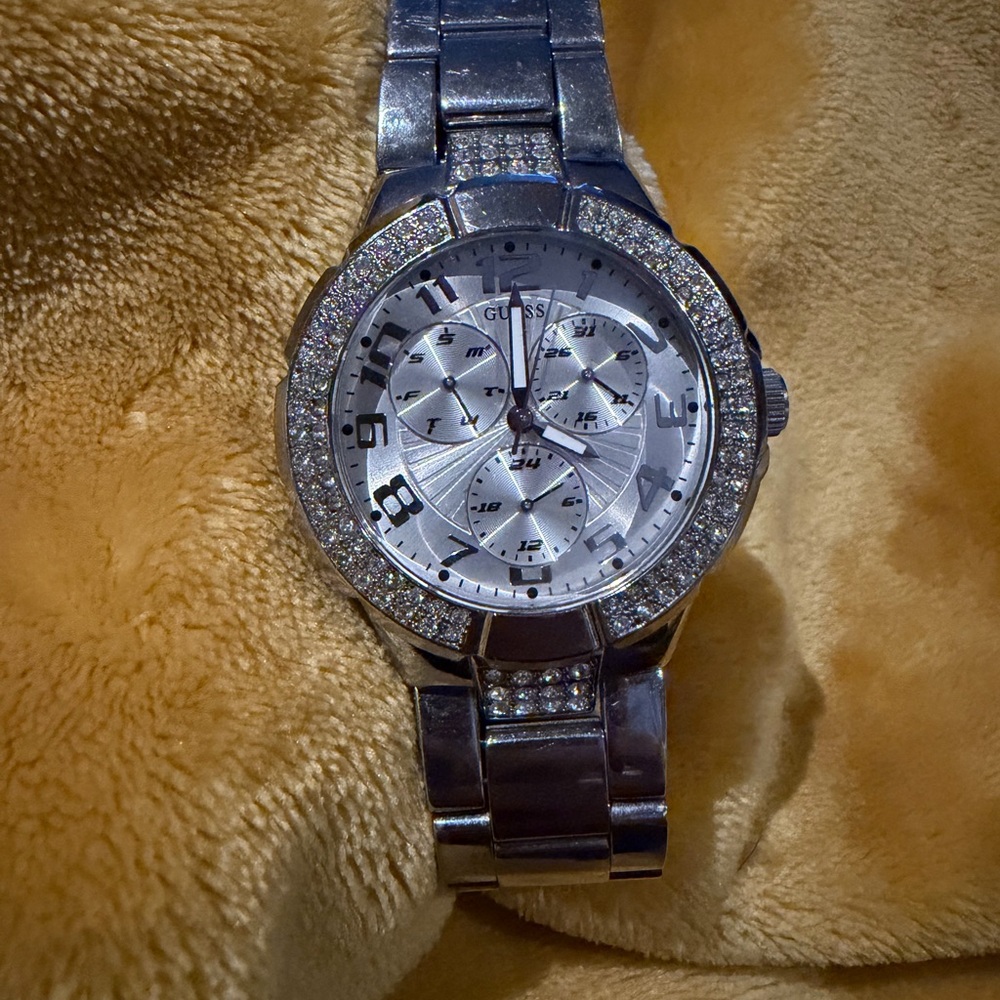 Guess Unisex Silver Watch with Crystal Details